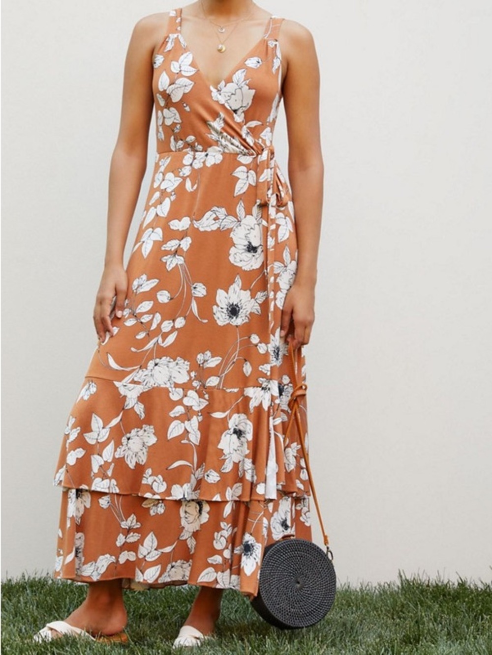 Anthropologie Floral Wrap Maxi Dress Boho Cottagecore Tiered Ruffle Dress Size S